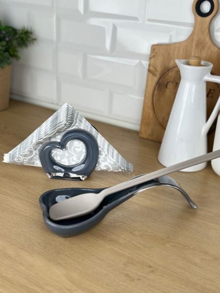 Okyanus Home Çift Baskı Kepçe Kaşık Altlığı ve Peçetelik Antrasit