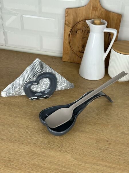 Okyanus Home Çift Baskı Kepçe Kaşık Altlığı ve Peçetelik Antrasit