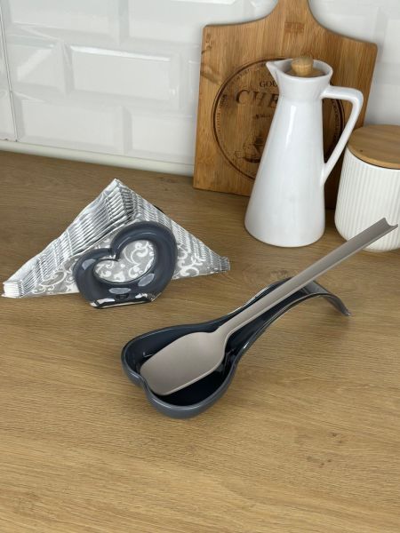 Okyanus Home Çift Baskı Kepçe Kaşık Altlığı ve Peçetelik Antrasit