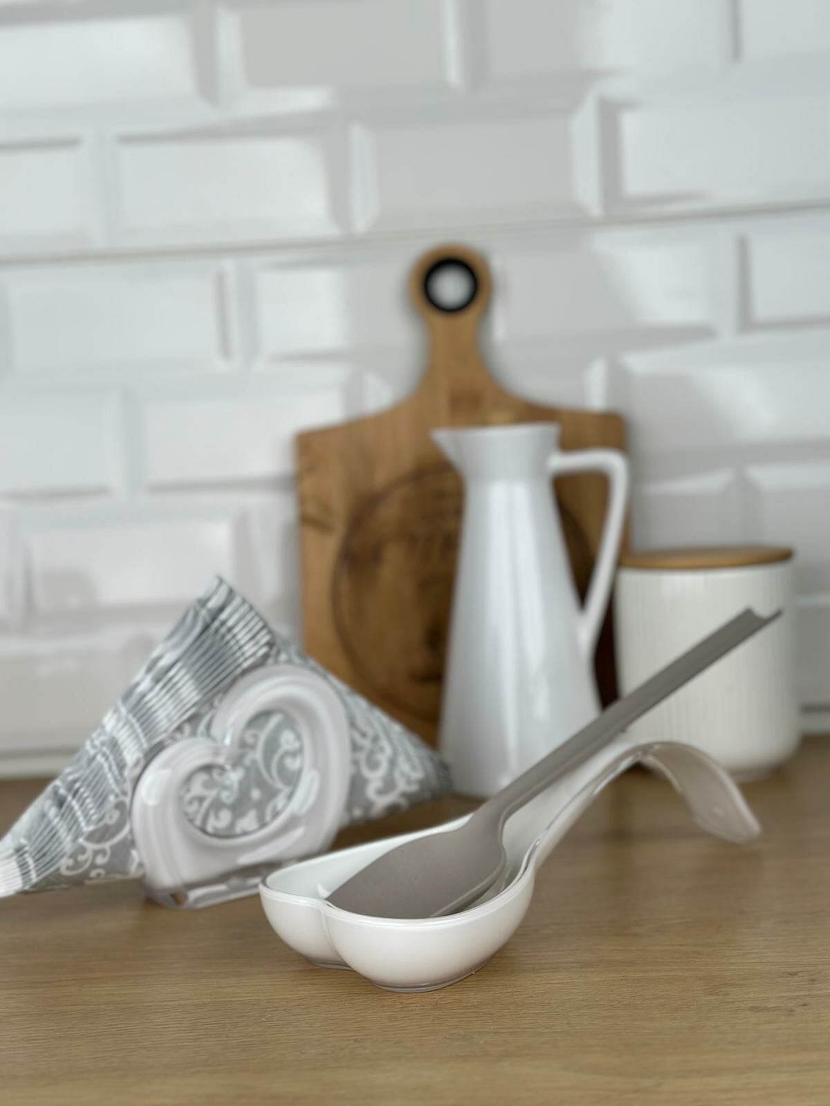 Okyanus Home Çift Baskı Kepçe Kaşık Altlığı ve Peçetelik Beyaz