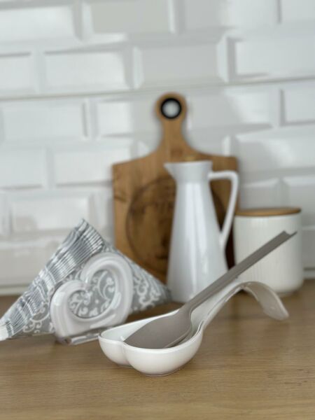 Okyanus Home Çift Baskı Kepçe Kaşık Altlığı ve Peçetelik Beyaz