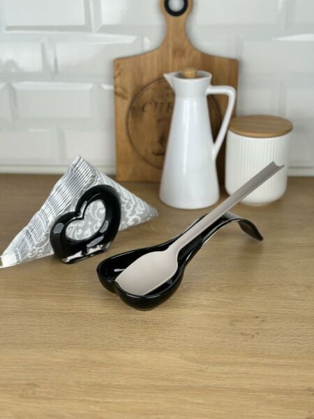 Okyanus Home Çift Baskı Kepçe Kaşık Altlığı ve Peçetelik Siyah