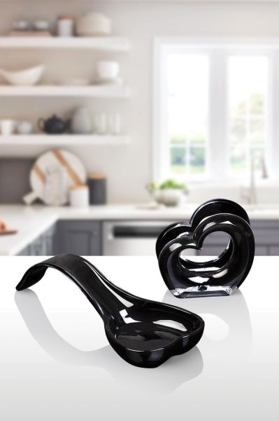 Okyanus Home Çift Baskı Kepçe Kaşık Altlığı ve Peçetelik Siyah