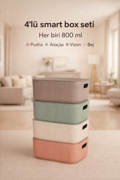 Okyanus Home Linea Smart Box Multi Renk 2,4 Lt 4 Adet Kapaklı Çok Amaçlı Saklama Kutusu