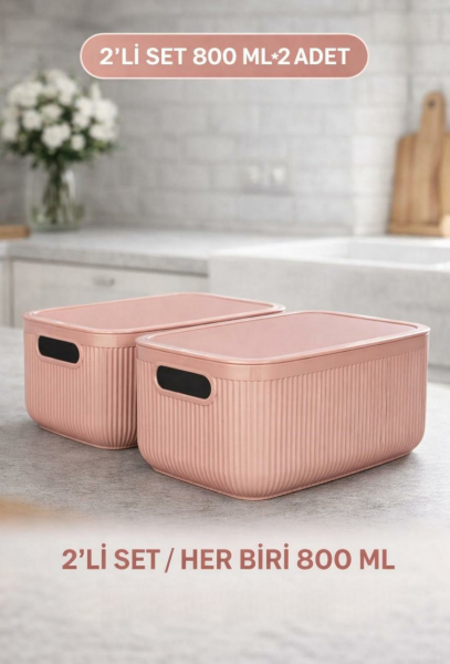 Okyanus Home Linea Smart Box Pembe 2,4 Lt 2 Adet Kapaklı Çok Amaçlı Saklama Kutusu