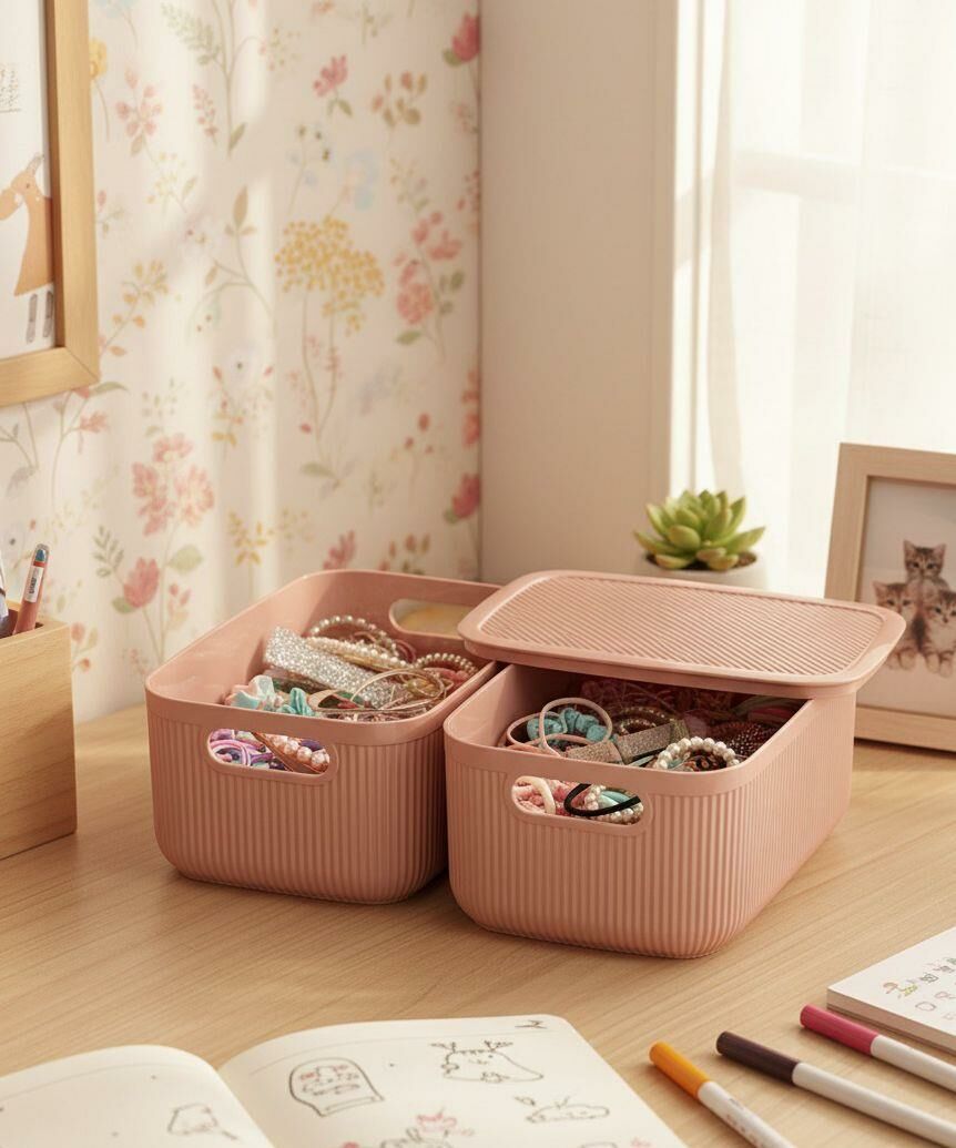 Okyanus Home Linea Smart Box Pembe 2,4 Lt 2 Adet Kapaklı Çok Amaçlı Saklama Kutusu