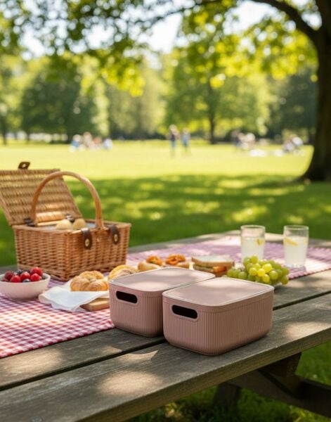 Okyanus Home Linea Smart Box Pembe 2,4 Lt 2 Adet Kapaklı Çok Amaçlı Saklama Kutusu