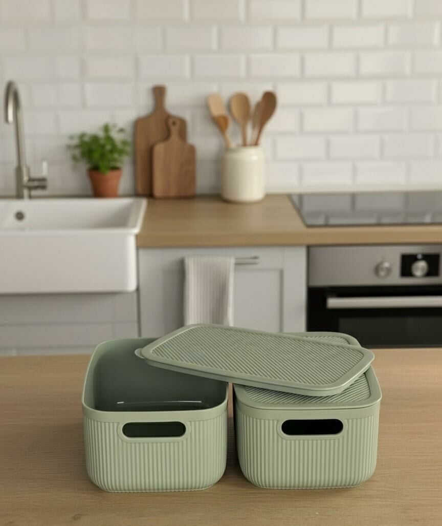 Okyanus Home Linea Smart Box Yeşil 2,4 Lt 2 Adet Kapaklı Çok Amaçlı Saklama Kutusu