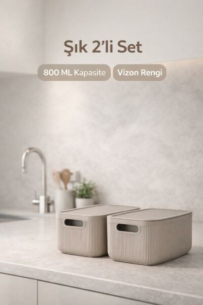 Okyanus Home Linea Smart Box Vizon 2,4 Lt 2 Adet Kapaklı Çok Amaçlı Saklama Kutusu