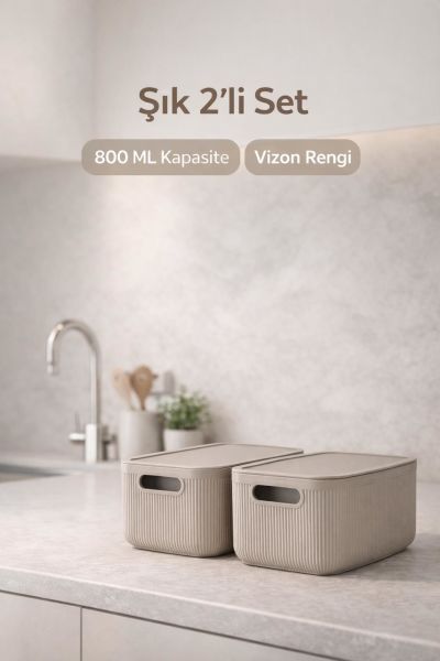 Okyanus Home Linea Smart Box Vizon 2,4 Lt 2 Adet Kapaklı Çok Amaçlı Saklama Kutusu