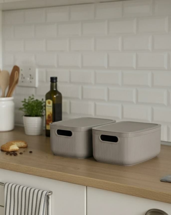 Okyanus Home Linea Smart Box Vizon 2,4 Lt 2 Adet Kapaklı Çok Amaçlı Saklama Kutusu