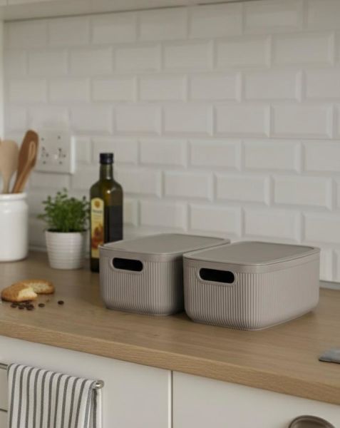 Okyanus Home Linea Smart Box Vizon 2,4 Lt 2 Adet Kapaklı Çok Amaçlı Saklama Kutusu