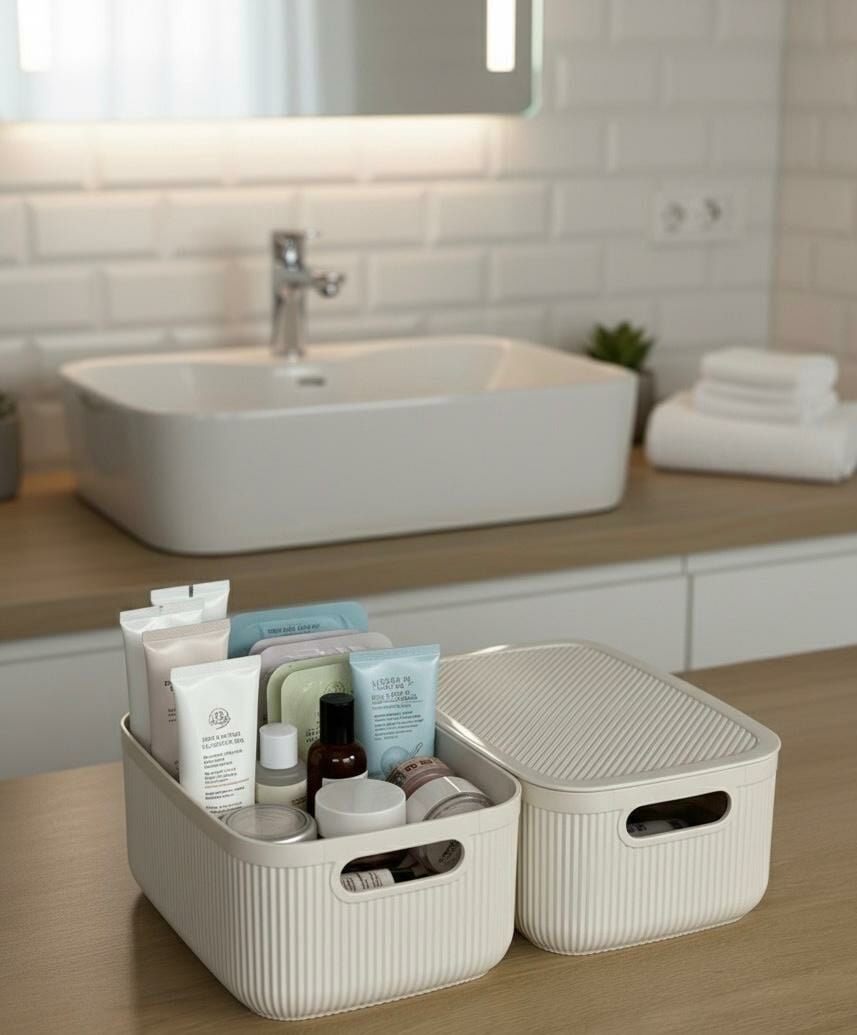 Okyanus Home Linea Smart Box Bej 2,4 Lt 2 Adet Kapaklı Çok Amaçlı Saklama Kutusu