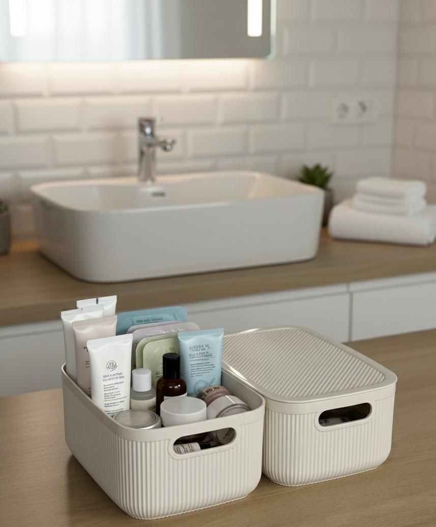 Okyanus Home Linea Smart Box Bej 2,4 Lt 2 Adet Kapaklı Çok Amaçlı Saklama Kutusu