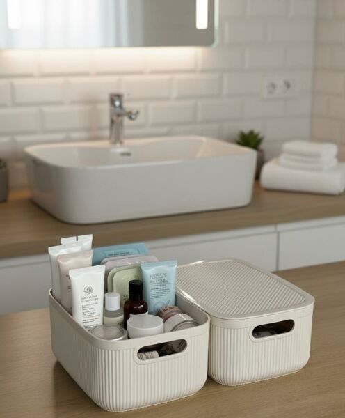 Okyanus Home Linea Smart Box Bej 2,4 Lt 2 Adet Kapaklı Çok Amaçlı Saklama Kutusu