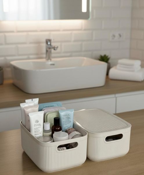 Okyanus Home Linea Smart Box Bej 2,4 Lt 2 Adet Kapaklı Çok Amaçlı Saklama Kutusu