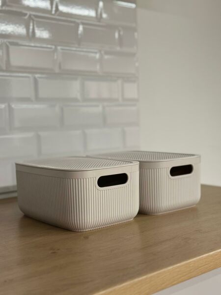 Okyanus Home Linea Smart Box Bej 2,4 Lt 2 Adet Kapaklı Çok Amaçlı Saklama Kutusu