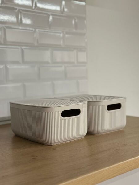 Okyanus Home Linea Smart Box Bej 2,4 Lt 2 Adet Kapaklı Çok Amaçlı Saklama Kutusu