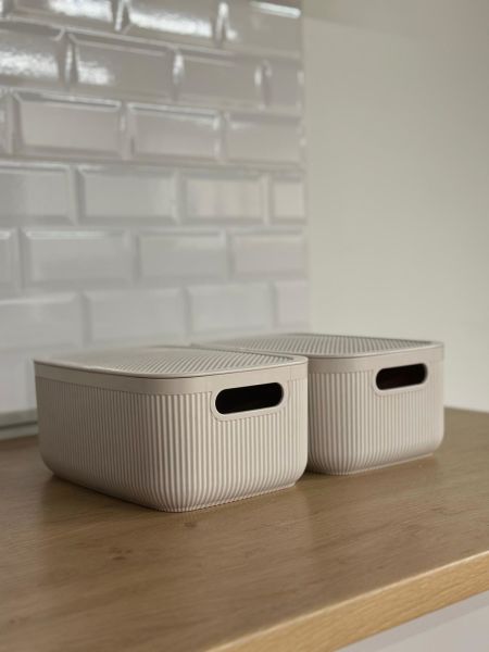 Okyanus Home Linea Smart Box Bej 2,4 Lt 2 Adet Kapaklı Çok Amaçlı Saklama Kutusu