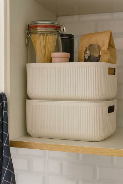 Okyanus Home Linea Smart Box Bej 2,4 Lt 2 Adet Kapaklı Çok Amaçlı Saklama Kutusu