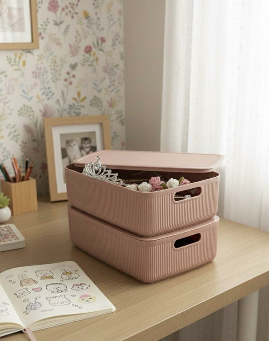 Okyanus Home Linea Smart Box Pembe  4,5 Lt 2 Adet Kapaklı Çok Amaçlı Saklama Kutusu