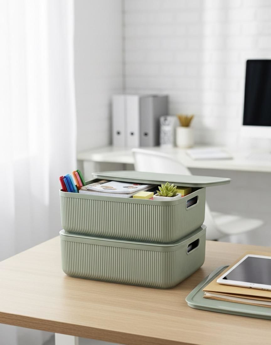 Okyanus Home Linea Smart Box Yeşil 4,5 Lt 2 Adet Kapaklı Çok Amaçlı Saklama Kutusu