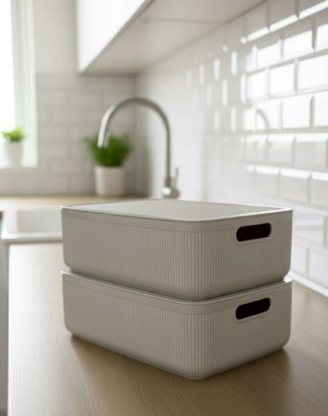 Okyanus Home Linea Smart Box Bej 4,5 Lt 2 Adet Kapaklı Çok Amaçlı Saklama Kutusu