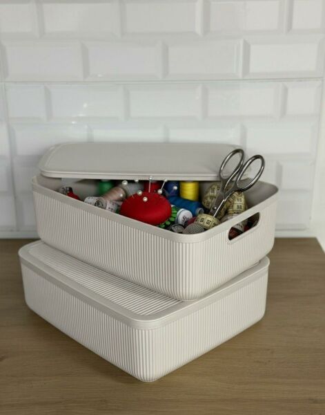 Okyanus Home Linea Smart Box Bej 4,5 Lt 2 Adet Kapaklı Çok Amaçlı Saklama Kutusu