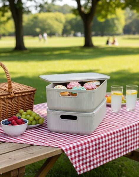 Okyanus Home Linea Smart Box Bej 4,5 Lt 2 Adet Kapaklı Çok Amaçlı Saklama Kutusu