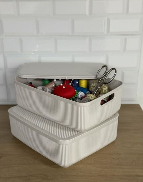 Okyanus Home Linea Smart Box Bej 4,5 Lt 2 Adet Kapaklı Çok Amaçlı Saklama Kutusu