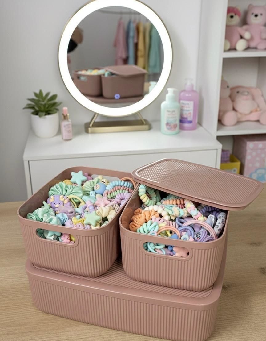 Okyanus Home Linea Smart Box Pembe 3lü Set 1 Adet 4,5 Lt 2 Adet 2,4 Lt Kapaklı Çok Amaçlı Saklama Kutusu