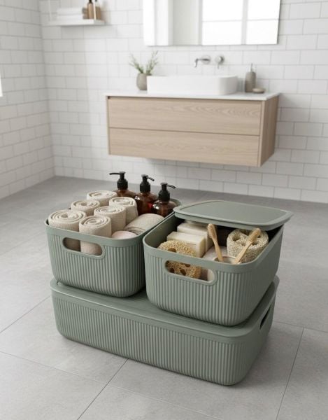 Okyanus Home Linea Smart Box Yeşil 3lü Set 1 Adet 4,5 Lt 2 Adet 2,4 Lt Kapaklı Çok Amaçlı Saklama Kutusu