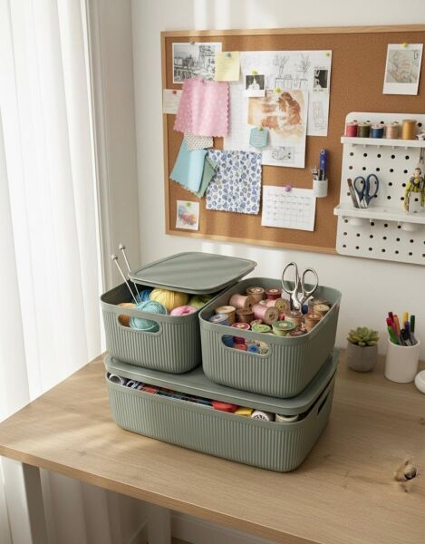 Okyanus Home Linea Smart Box Yeşil 3lü Set 1 Adet 4,5 Lt 2 Adet 2,4 Lt Kapaklı Çok Amaçlı Saklama Kutusu