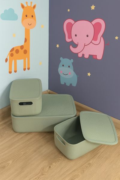 Okyanus Home Linea Smart Box Yeşil 3lü Set 1 Adet 4,5 Lt 2 Adet 2,4 Lt Kapaklı Çok Amaçlı Saklama Kutusu