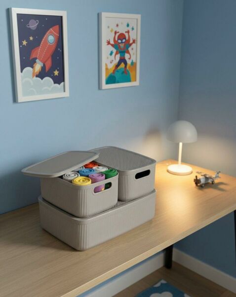 Okyanus Home Linea Smart Box Vizon 3lü Set 1 Adet 4,5 Lt 2 Adet 2,4 Lt Kapaklı Çok Amaçlı Saklama Kutusu