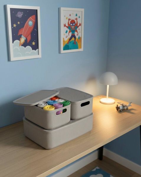 Okyanus Home Linea Smart Box Vizon 3lü Set 1 Adet 4,5 Lt 2 Adet 2,4 Lt Kapaklı Çok Amaçlı Saklama Kutusu