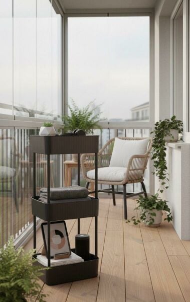 Okyanus Home Banyo-Mutfak Düzenleyici 3 katlı Tekerleksiz Pratik Raf Siyah