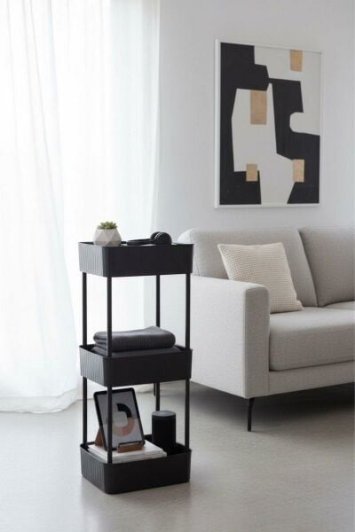 Okyanus Home Banyo-Mutfak Düzenleyici 3 katlı Tekerleksiz Pratik Raf Siyah