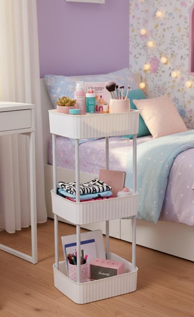 Okyanus Home Banyo-Mutfak Düzenleyici 3 katlı Tekerleksiz Pratik Raf Beyaz