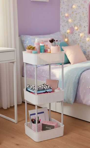 Okyanus Home Banyo-Mutfak Düzenleyici 3 katlı Tekerleksiz Pratik Raf Beyaz