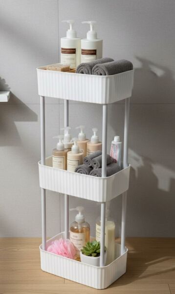 Okyanus Home Banyo-Mutfak Düzenleyici 3 katlı Tekerleksiz Pratik Raf Beyaz