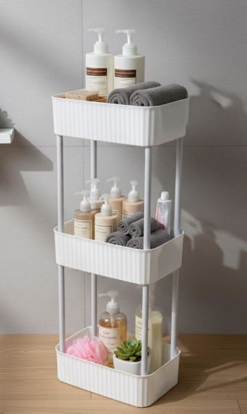 Okyanus Home Banyo-Mutfak Düzenleyici 3 katlı Tekerleksiz Pratik Raf Beyaz