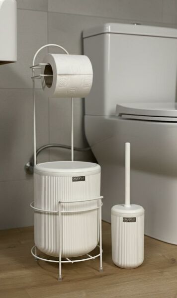 Okyanus Home Beyaz Stantlı Wc Kağıtlık LineaYuvarlak Çöp Kovası ve WC Fırça Seti