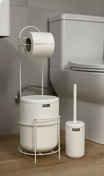 Okyanus Home Beyaz Stantlı Wc Kağıtlık LineaYuvarlak Çöp Kovası ve WC Fırça Seti