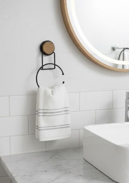 Okyanus Home 7 Parça Set Kare Mina Banyo Seti , Havluluk ve Wc kağıtlık Siyah-Ahşap