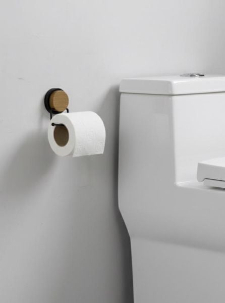 Okyanus Home 7 Parça Set Kare Mina Banyo Seti , Havluluk ve Wc kağıtlık Siyah-Ahşap