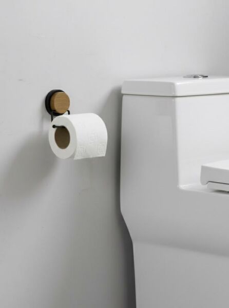 Okyanus Home 7 Parça Set Kare Mina Banyo Seti , Havluluk ve Wc kağıtlık Siyah-Ahşap