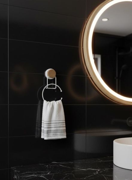 Okyanus Home 7 Parça Set Kare Mina Banyo Seti , Havluluk ve Wc kağıtlık Beyaz-Ahşap