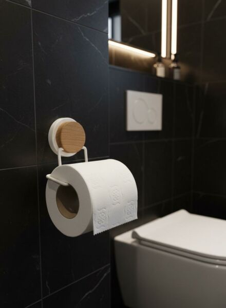 Okyanus Home 7 Parça Set Kare Mina Banyo Seti , Havluluk ve Wc kağıtlık Beyaz-Ahşap