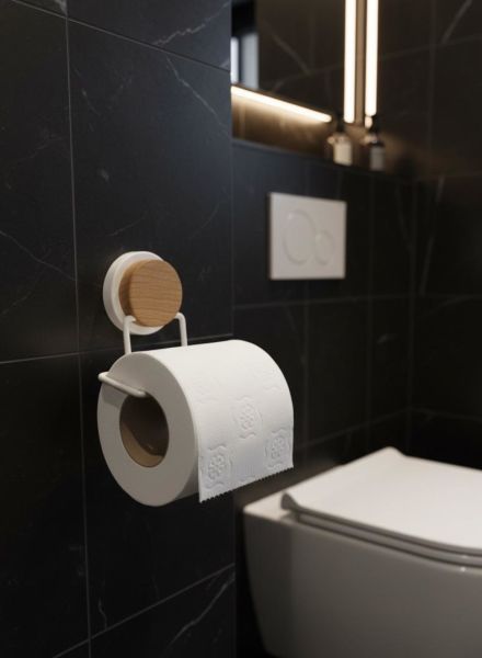 Okyanus Home 7 Parça Set Kare Mina Banyo Seti , Havluluk ve Wc kağıtlık Beyaz-Ahşap